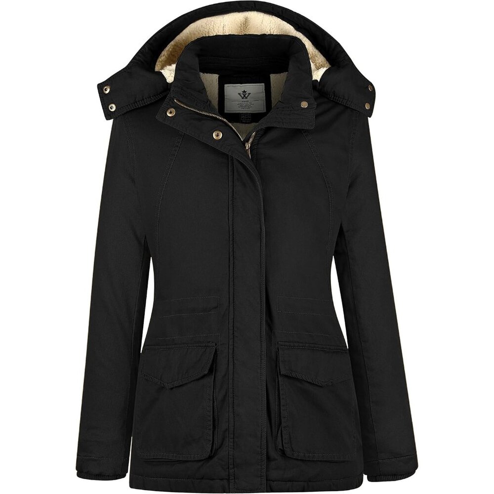Luxurious Women's Sherpa Lined Winter Parka Coat With Adjustable Waist, Size L